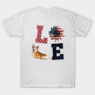 American Sunflower Love Pembroke Welsh Corgi Happy Independence Day T-Shirt